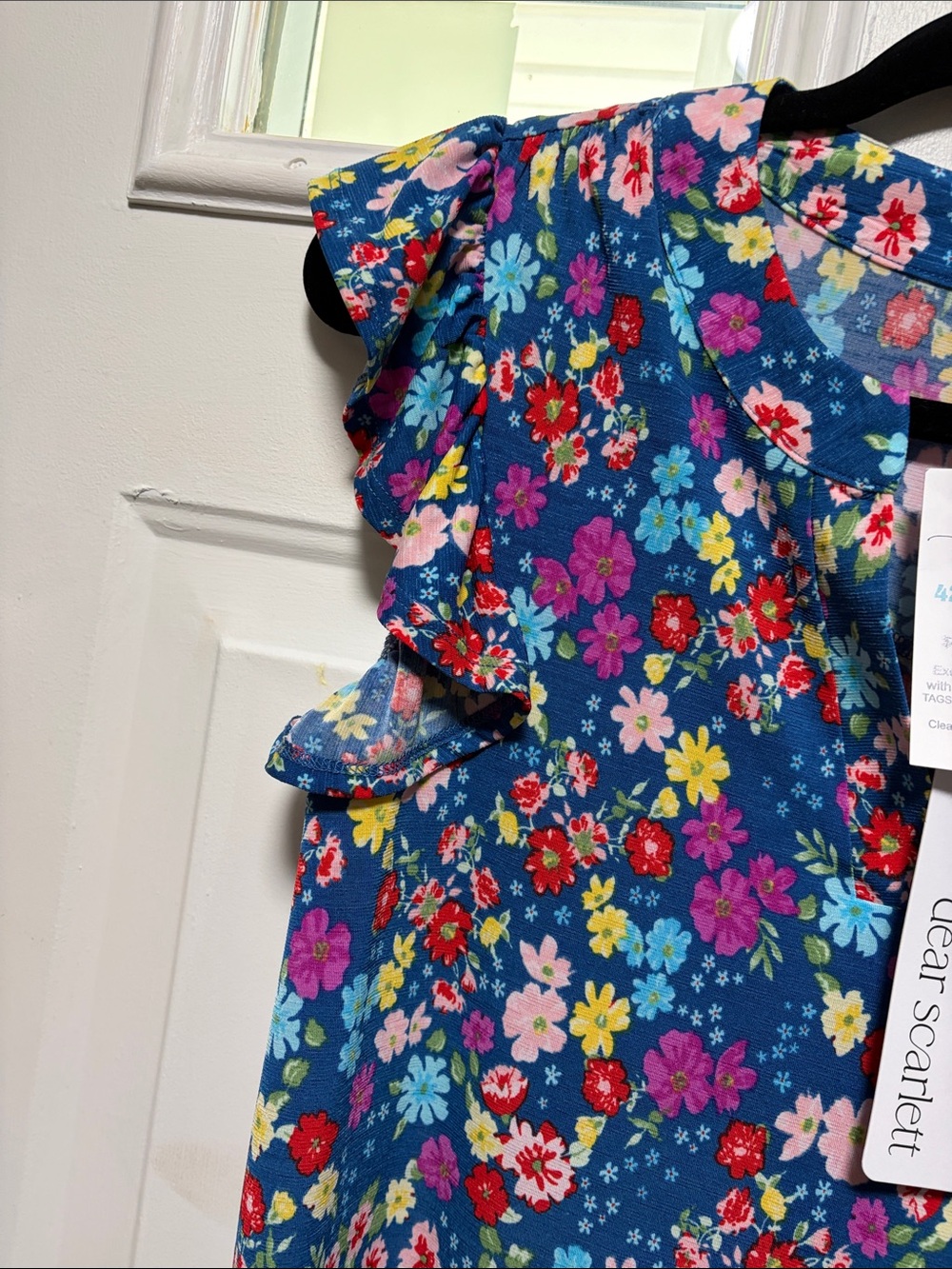 Dear Scarlett Blue Floral Ruffle Sleeve Blouse — Women's Summer Top - Picture 3 of 7